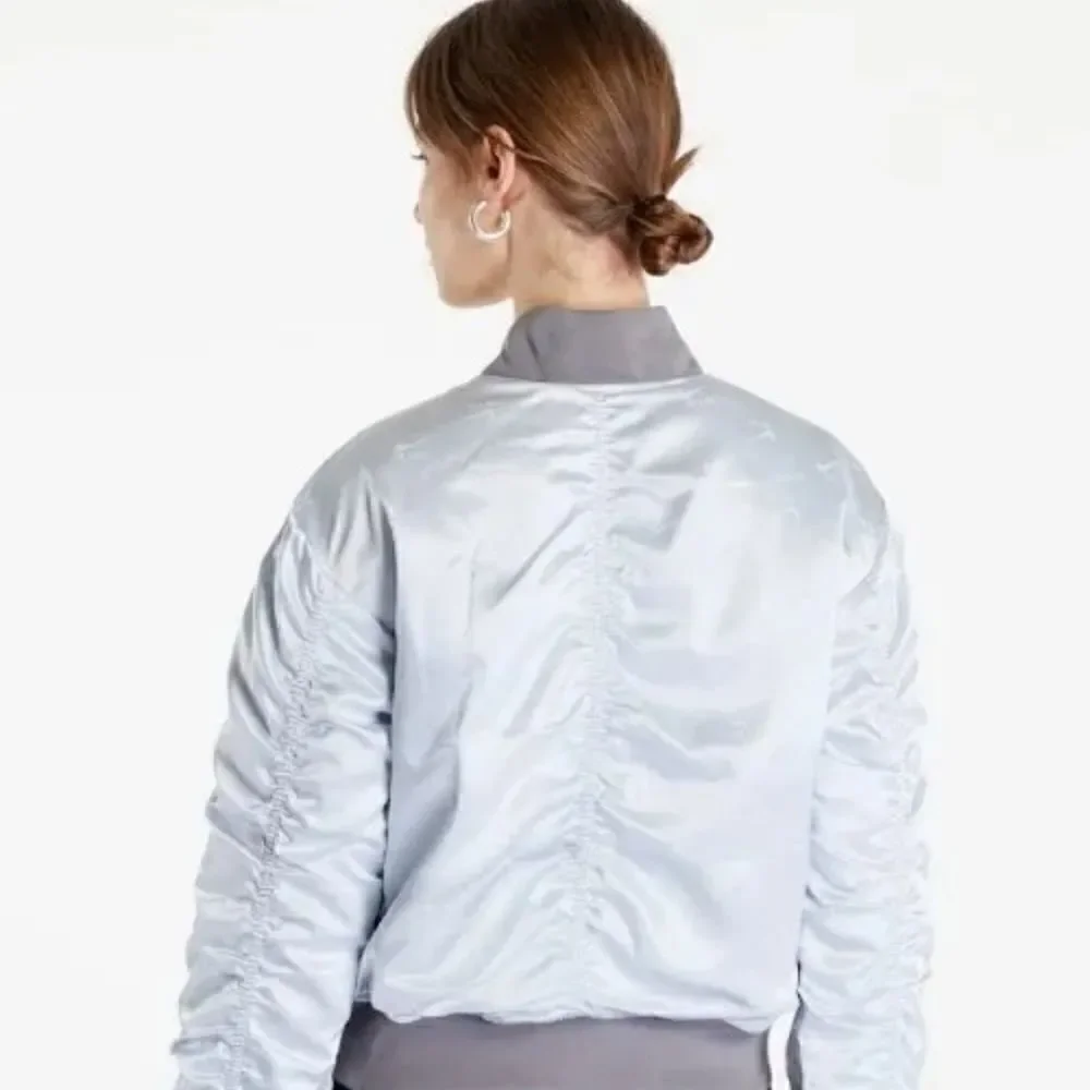 Nike Air Pure Platinum Bomber Jacket Womens- Small Satin Silver DV4372-043 $140